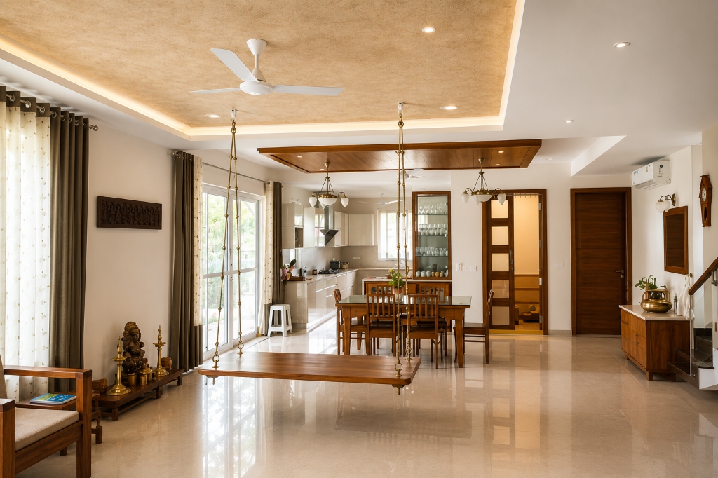 Nandagiri Hills Residence Open-Plan Living Area with Wooden Swing