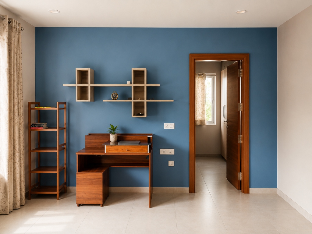 Nandagiri Hills Residence Custom Wooden Study Desk and Shelves